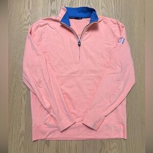 B. Draddy Mens Quarter Zip Golf Pullover Sweater Salmon Size M With Logo Preppy